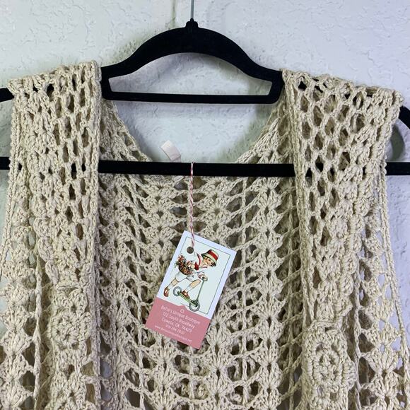 POL Sweater Small Lace Open Crocheted Weave Hooded Rosette Border‎ Open Front - Picture 3 of 12